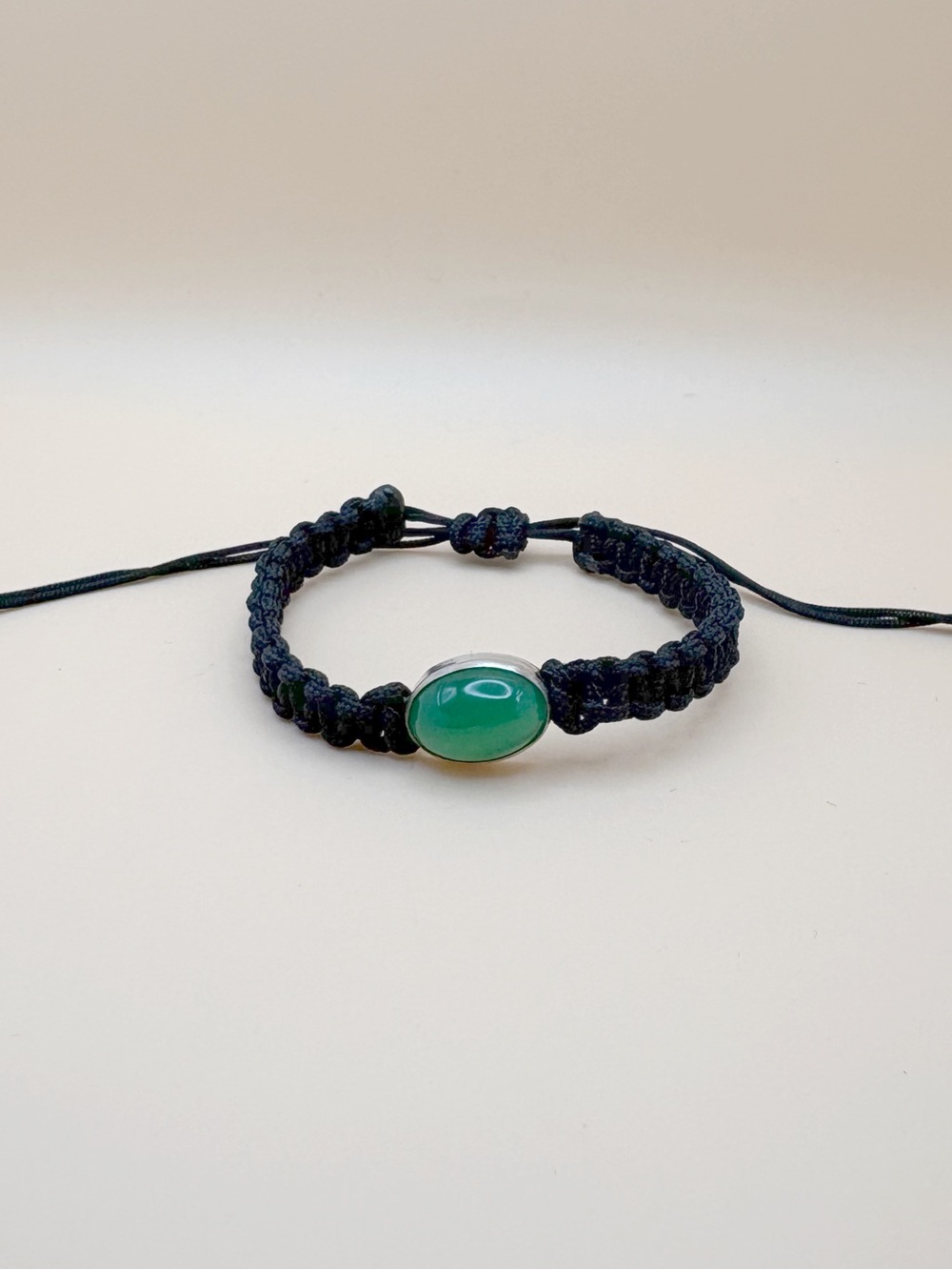 Handmade Macrame Green Agate Bracelet- Black Cord